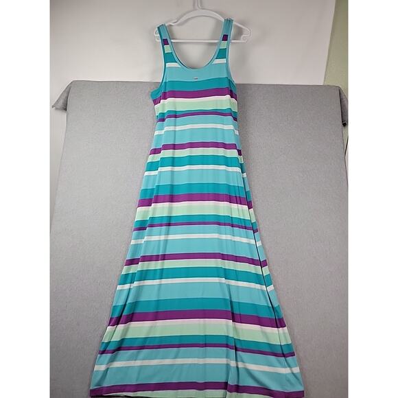 Columbia PFG Omni Wick Blue Striped Maxi Tank Dress Women's Large Stretch - Picture 5 of 11